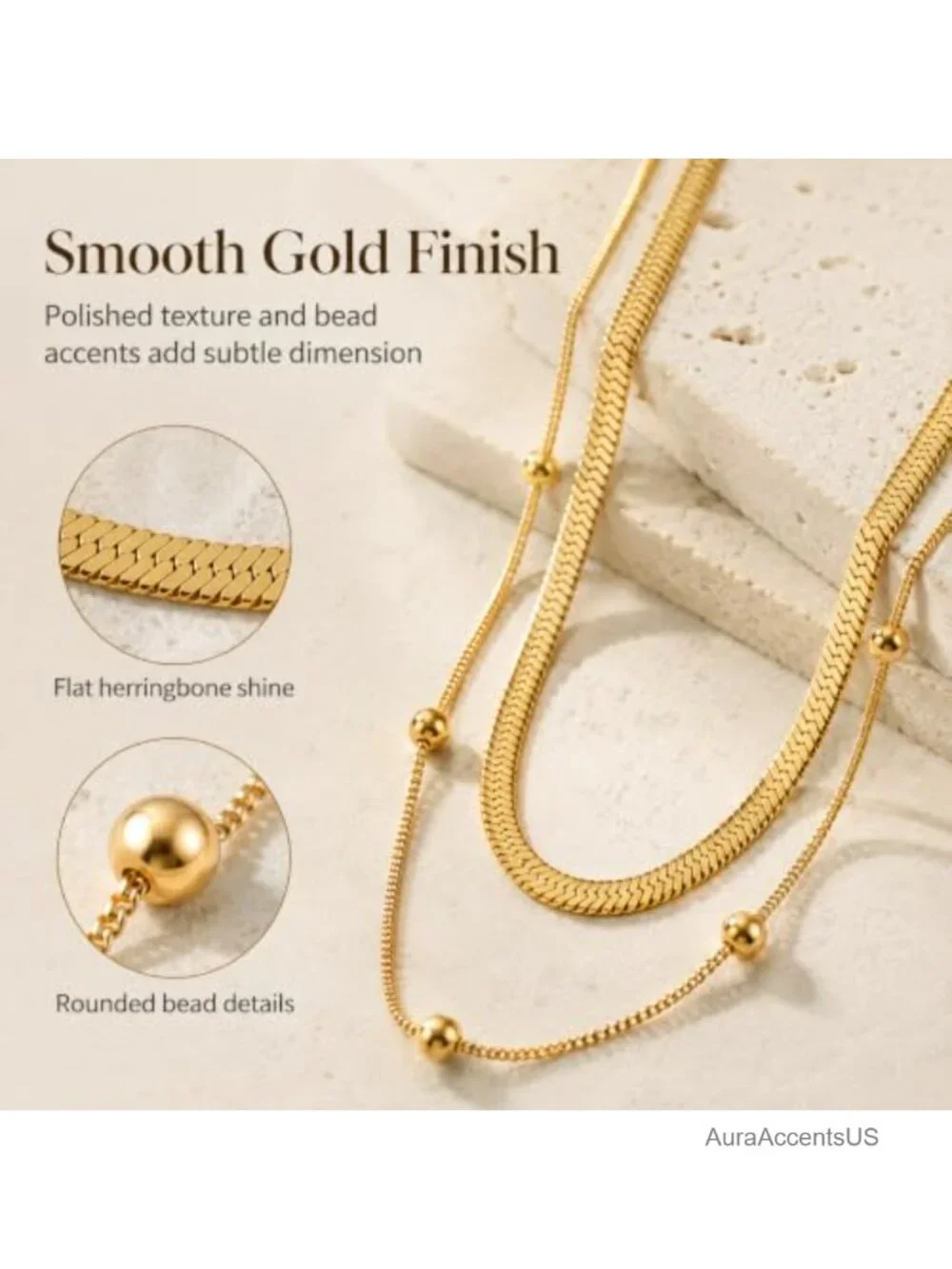 Gold Plated Stainless Steel 2 Piece Layered Necklace Set Snake Chain Dainty